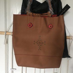 NWT Nanette Lepore PINKETTE Button Handbag Tote Dust Bag Brown Red